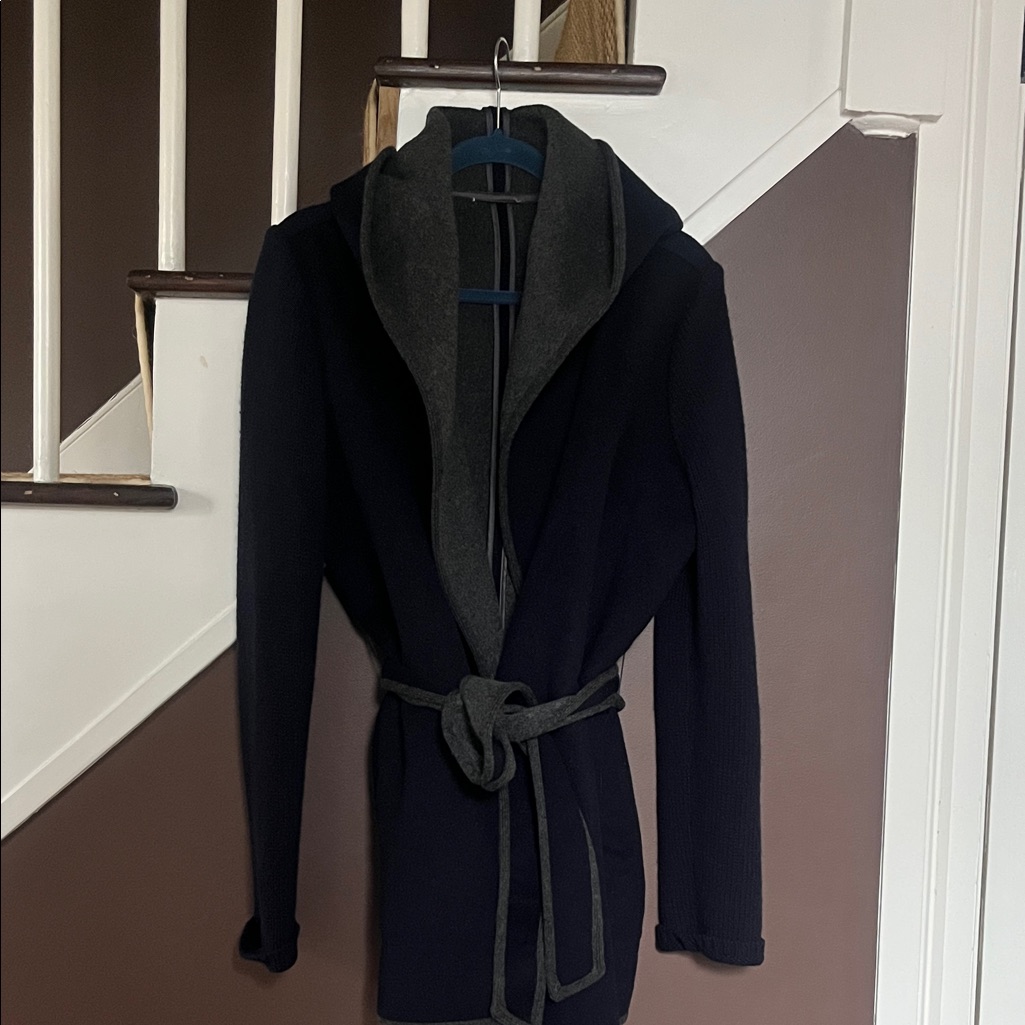 Navy And Gray Hooded Cardigan